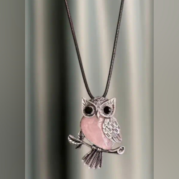 2/$30 NEW Silver and Pink Stone Owl Pendant Necklace-(#0106) - Picture 1 of 3